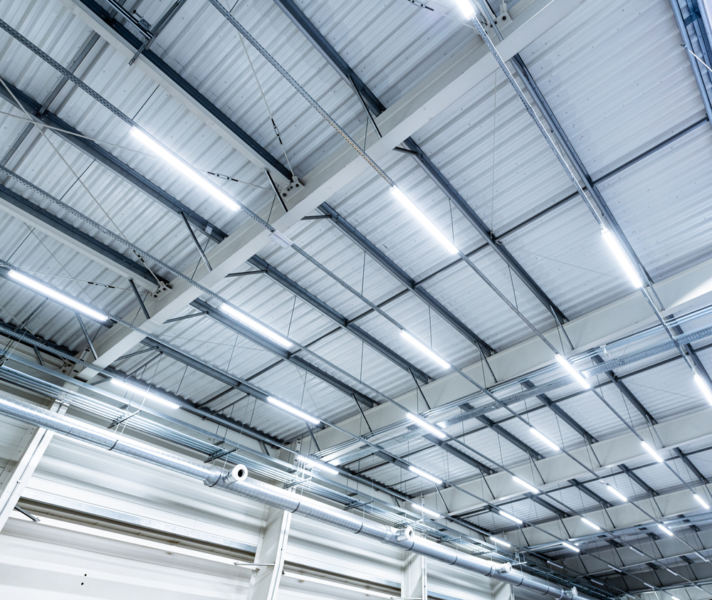 warehouse ceiling with retrofit led light bars