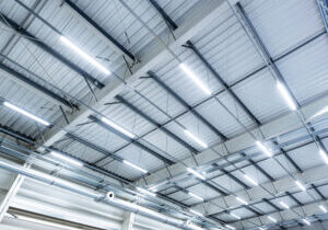 warehouse ceiling with retrofit led light bars